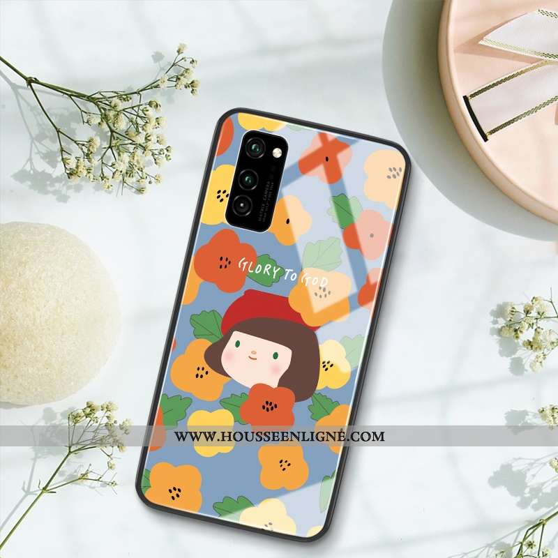 Coque Honor View30 Dessin Animé Charmant Rose Téléphone Portable Verre Silicone Rouge
