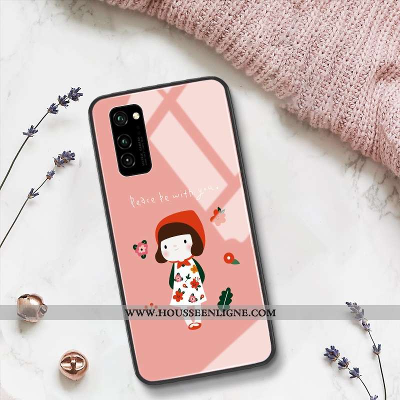 Coque Honor View30 Dessin Animé Charmant Rose Téléphone Portable Verre Silicone Rouge