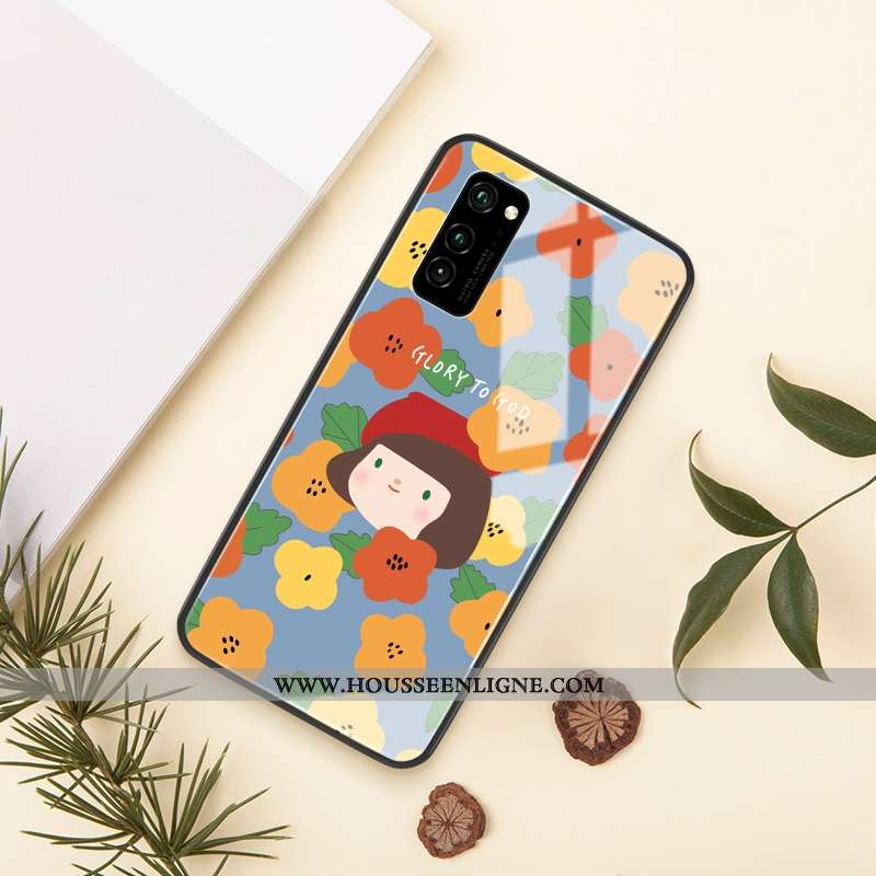 Coque Honor View30 Dessin Animé Charmant Rose Téléphone Portable Verre Silicone Rouge