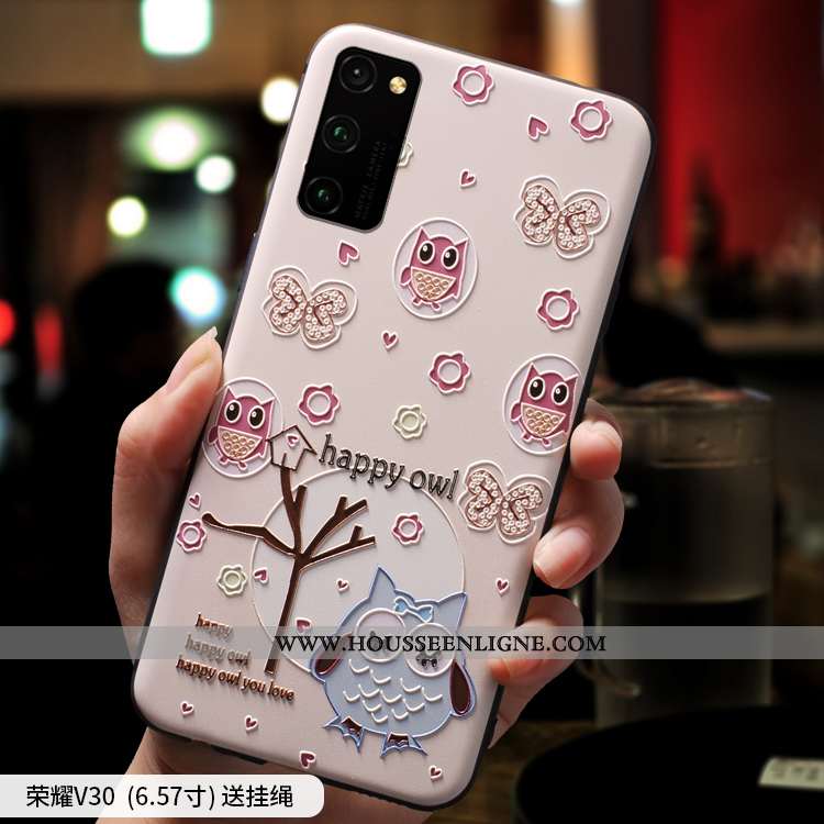 Coque Honor View30 Pro Charmant Ultra Ornements Suspendus Net Rouge Silicone Légère Vent Rose