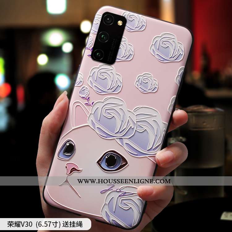 Coque Honor View30 Pro Charmant Ultra Ornements Suspendus Net Rouge Silicone Légère Vent Rose