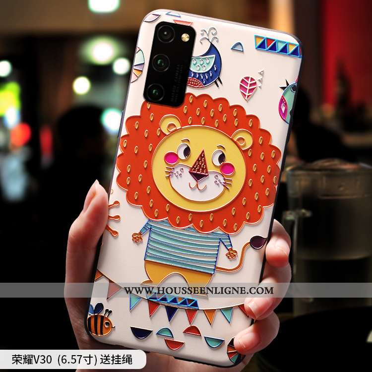 Coque Honor View30 Pro Charmant Ultra Ornements Suspendus Net Rouge Silicone Légère Vent Rose