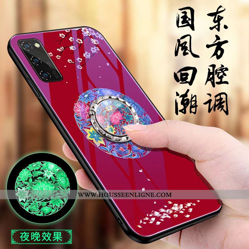 Coque Honor View30 Pro Personnalité Tendance Verre Téléphone Portable Étui Protection Net Rouge Viol