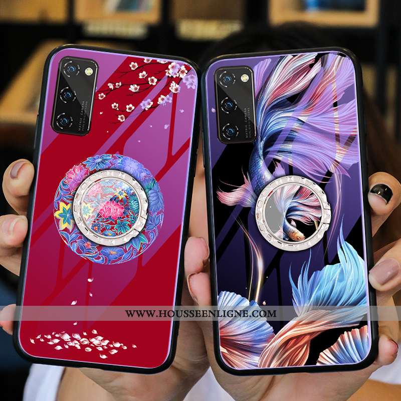 Coque Honor View30 Pro Personnalité Tendance Verre Téléphone Portable Étui Protection Net Rouge Viol