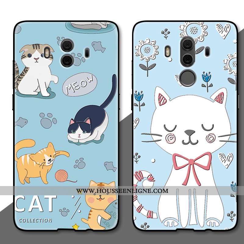 Coque Huawei Mate 10 Dessin Animé Charmant Gaufrage Incassable Protection Créatif Chat Bleu