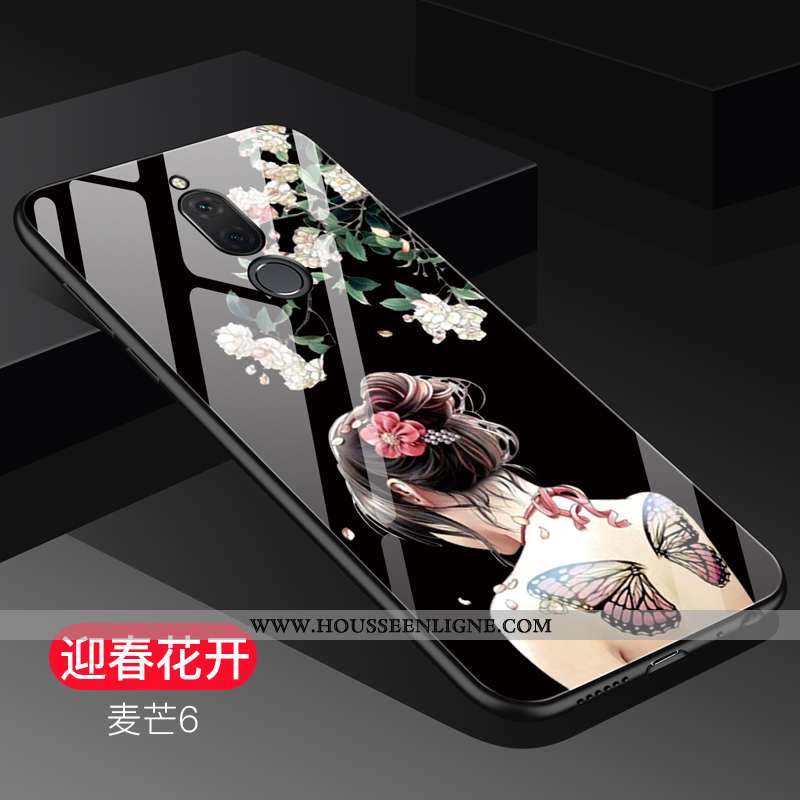 Coque Huawei Mate 10 Lite Tendance Fluide Doux Verre Étui Noir Créatif