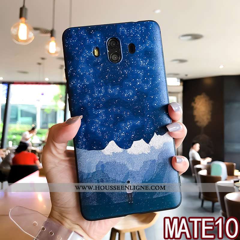 Coque Huawei Mate 10 Tendance Fluide Doux Gaufrage Étui Silicone Créatif Bleu