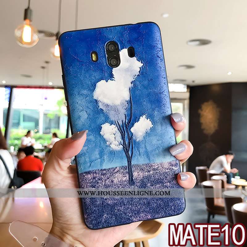 Coque Huawei Mate 10 Tendance Fluide Doux Gaufrage Étui Silicone Créatif Bleu