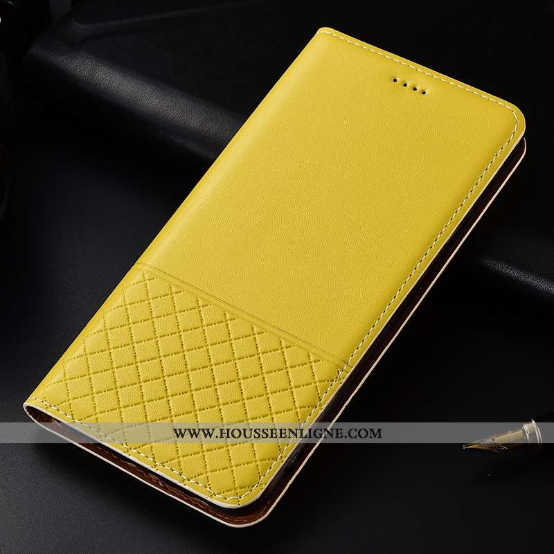 Coque Huawei Mate 20 Lite Protection Cuir Véritable Tout Compris Jaune Téléphone Portable Plaid Cuir