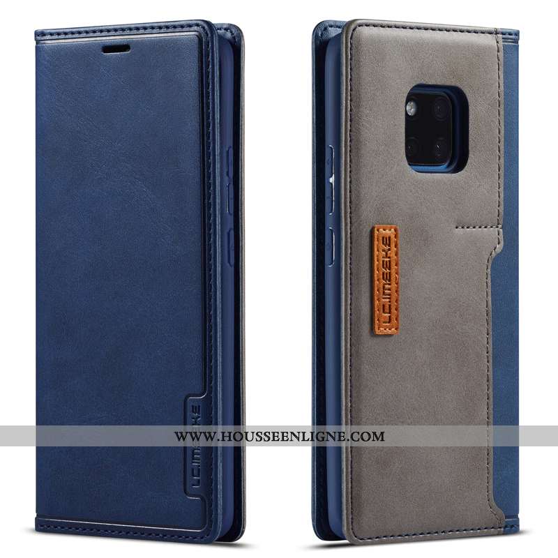 Coque Huawei Mate 20 Pro Cuir Véritable Carte Étui Housse Reversible Téléphone Portable Bleu