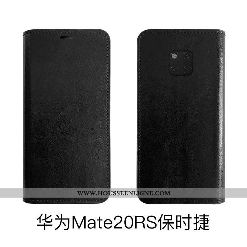 Coque Huawei Mate 20 Rs Cuir Véritable Cuir Téléphone Portable Protection Housse Noir Étui