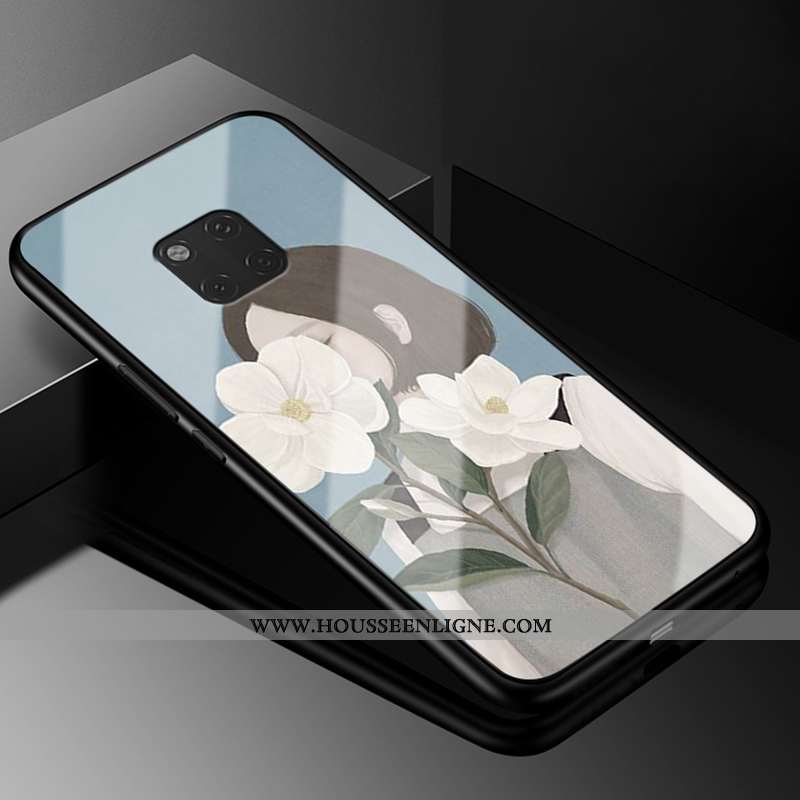 Coque Huawei Mate 20 Rs Verre Vintage Fluide Doux Téléphone Portable Amoureux Tout Compris Bleu