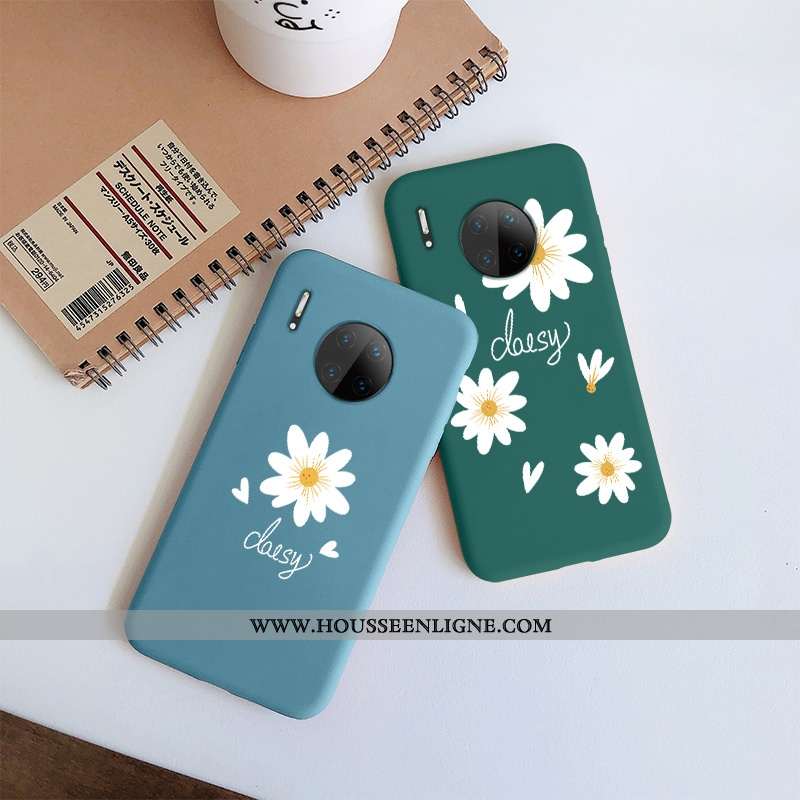 Coque Huawei Mate 30 Fluide Doux Silicone Bleu Fleur Net Rouge Téléphone Portable