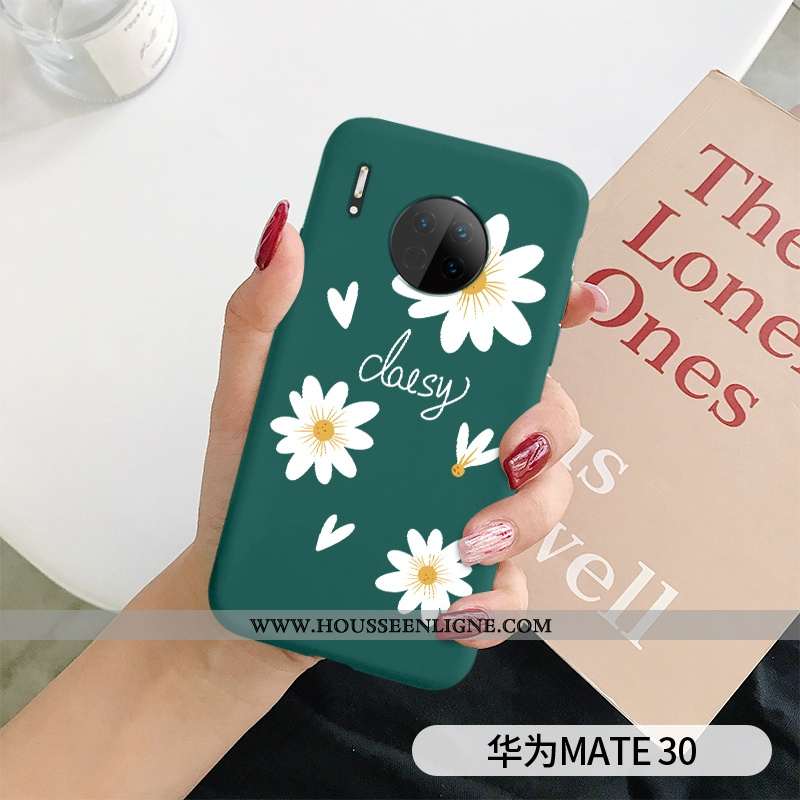 Coque Huawei Mate 30 Fluide Doux Silicone Bleu Fleur Net Rouge Téléphone Portable