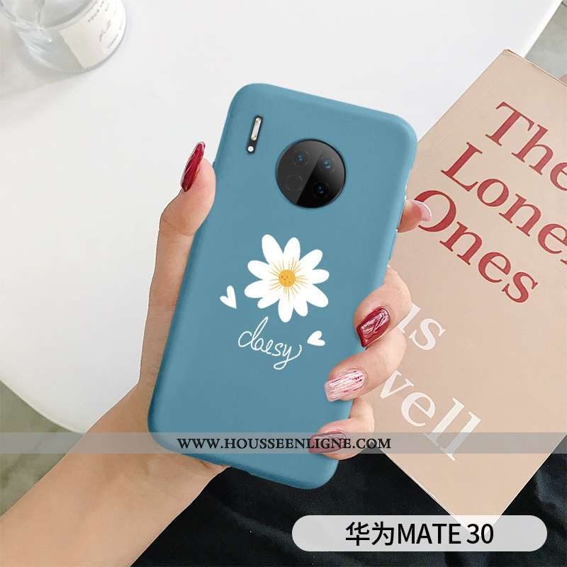 Coque Huawei Mate 30 Fluide Doux Silicone Bleu Fleur Net Rouge Téléphone Portable