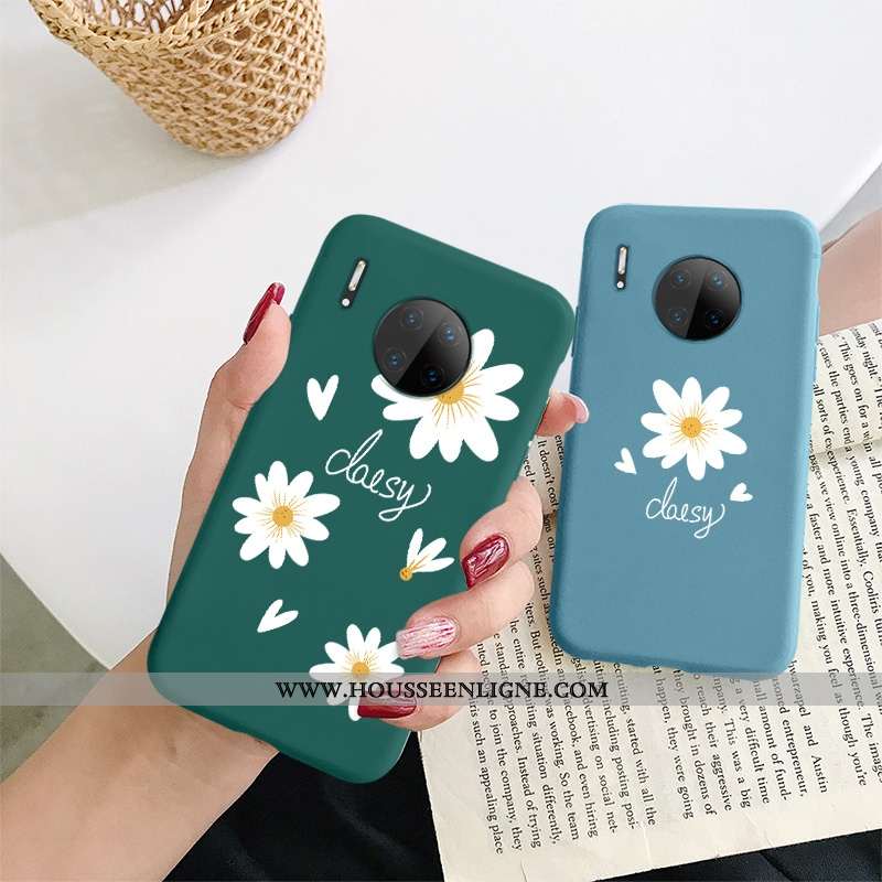 Coque Huawei Mate 30 Fluide Doux Silicone Bleu Fleur Net Rouge Téléphone Portable