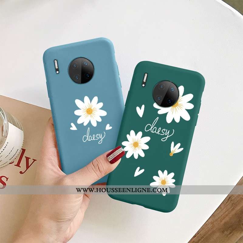 Coque Huawei Mate 30 Fluide Doux Silicone Bleu Fleur Net Rouge Téléphone Portable