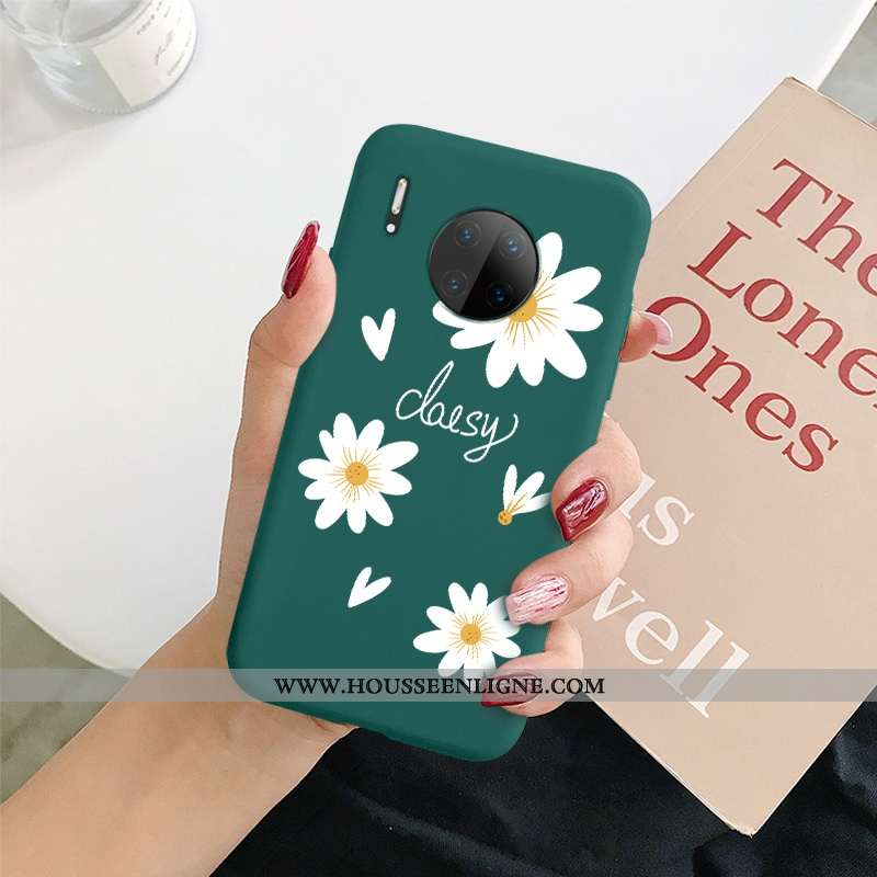 Coque Huawei Mate 30 Fluide Doux Silicone Bleu Fleur Net Rouge Téléphone Portable