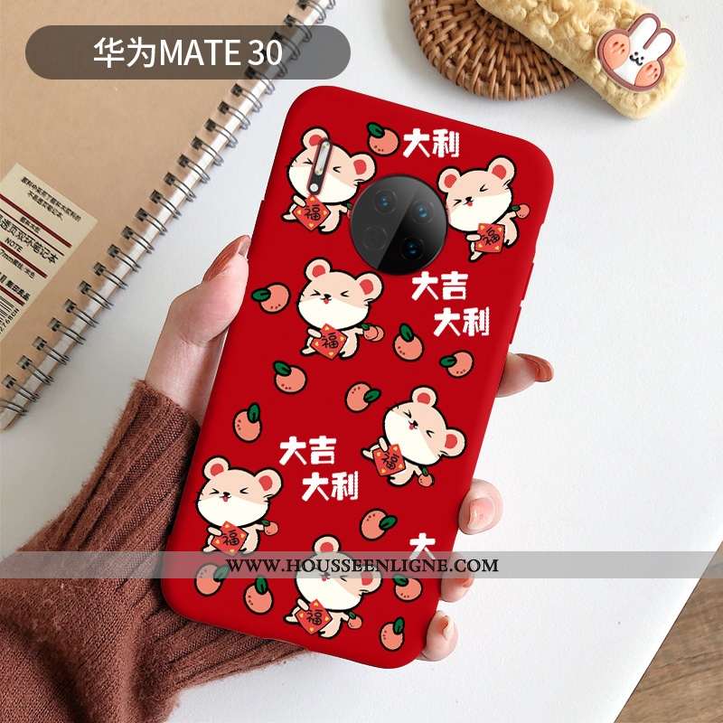 Coque Huawei Mate 30 Personnalité Dessin Animé Ultra Délavé En Daim Rat Rouge Incassable