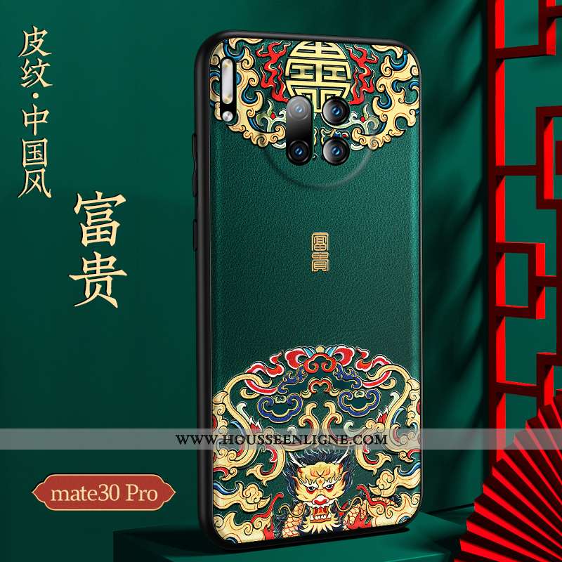 Coque Huawei Mate 30 Pro Cuir Protection Noir Style Chinois Incassable Tout Compris Étui
