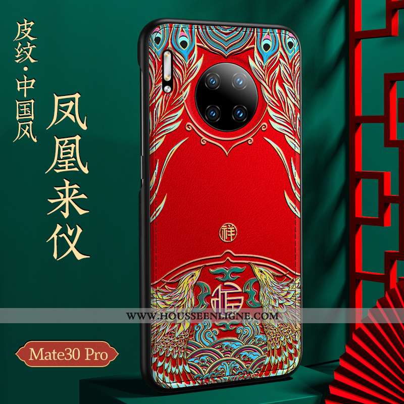 Coque Huawei Mate 30 Pro Cuir Protection Noir Style Chinois Incassable Tout Compris Étui
