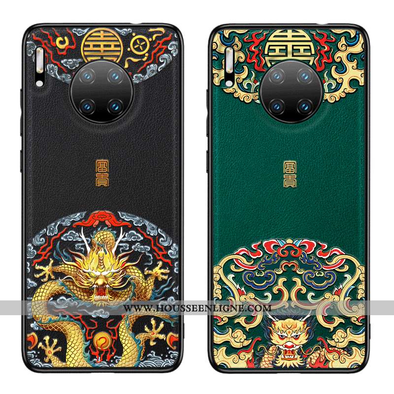Coque Huawei Mate 30 Pro Cuir Protection Noir Style Chinois Incassable Tout Compris Étui