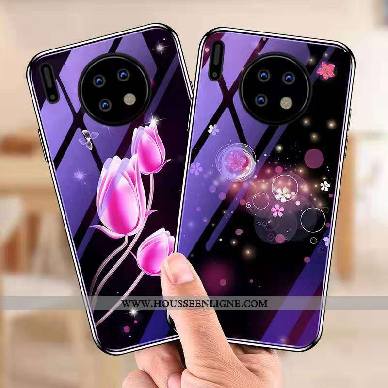 Coque Huawei Mate 30 Pro Tendance Mode Personnalité Incassable Placage Or Verre Violet