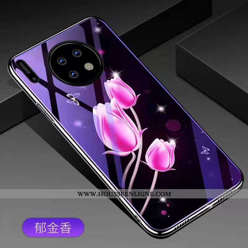 Coque Huawei Mate 30 Pro Tendance Mode Personnalité Incassable Placage Or Verre Violet