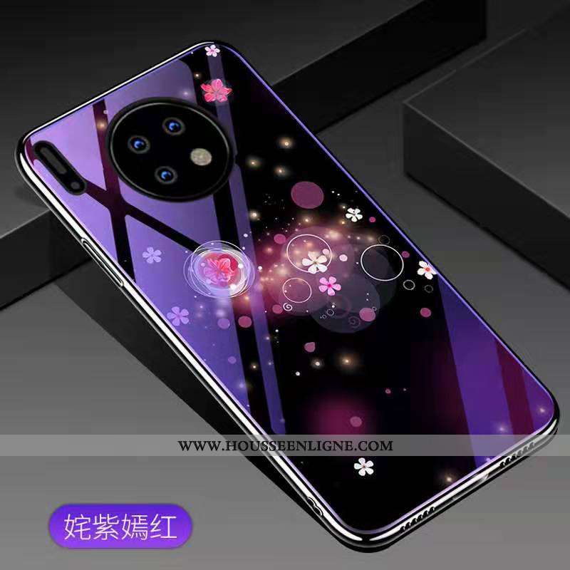 Coque Huawei Mate 30 Pro Tendance Mode Personnalité Incassable Placage Or Verre Violet