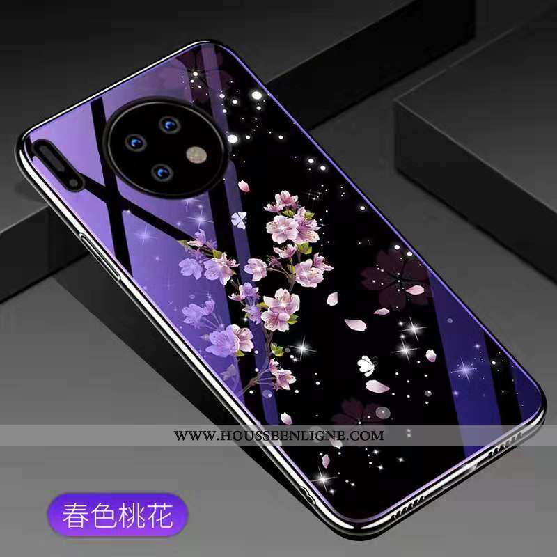 Coque Huawei Mate 30 Pro Tendance Mode Personnalité Incassable Placage Or Verre Violet