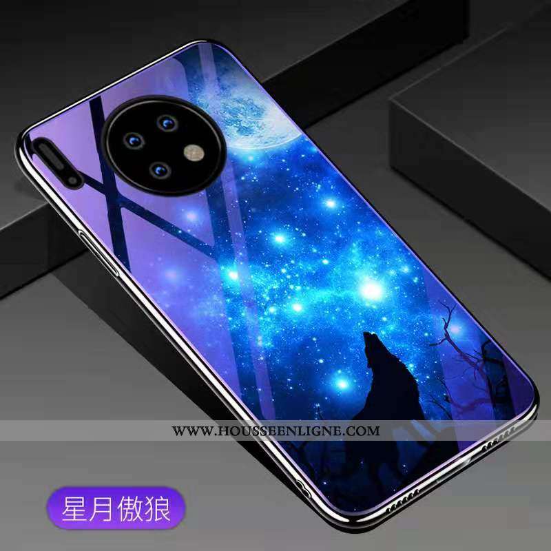 Coque Huawei Mate 30 Pro Tendance Mode Personnalité Incassable Placage Or Verre Violet
