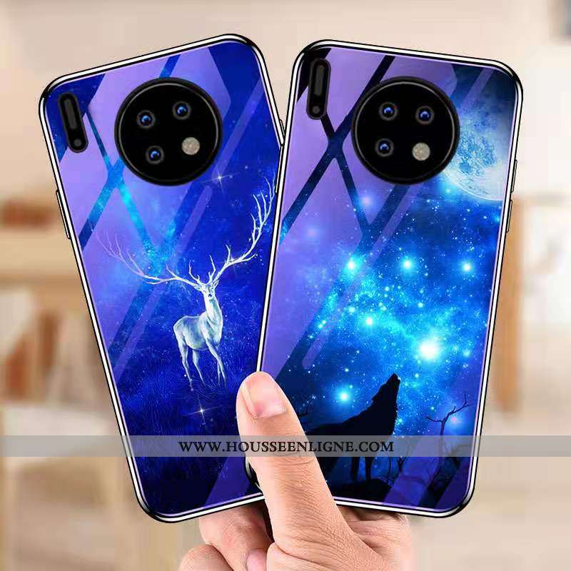 Coque Huawei Mate 30 Pro Tendance Mode Personnalité Incassable Placage Or Verre Violet