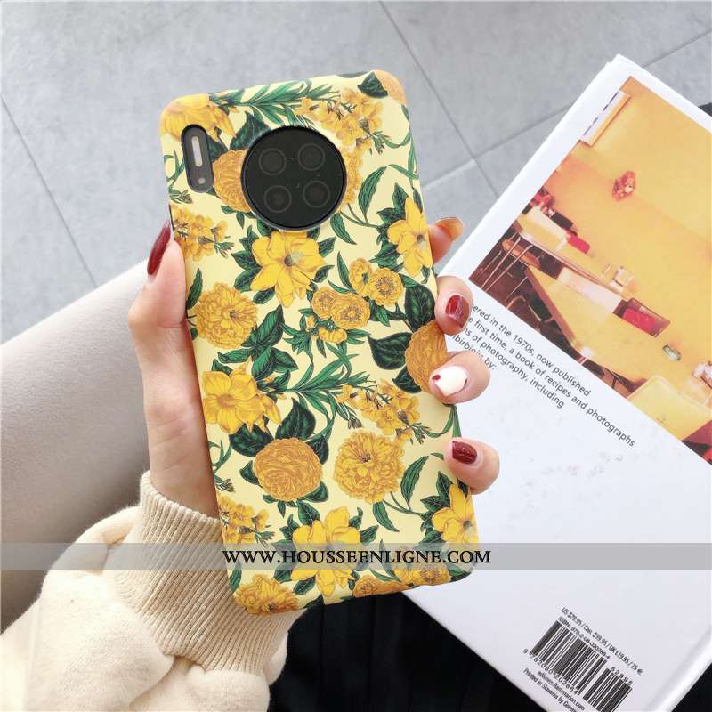 Coque Huawei Mate 30 Protection Délavé En Daim Peinture À L'huile Petit Gaufrage Fleur Jaune