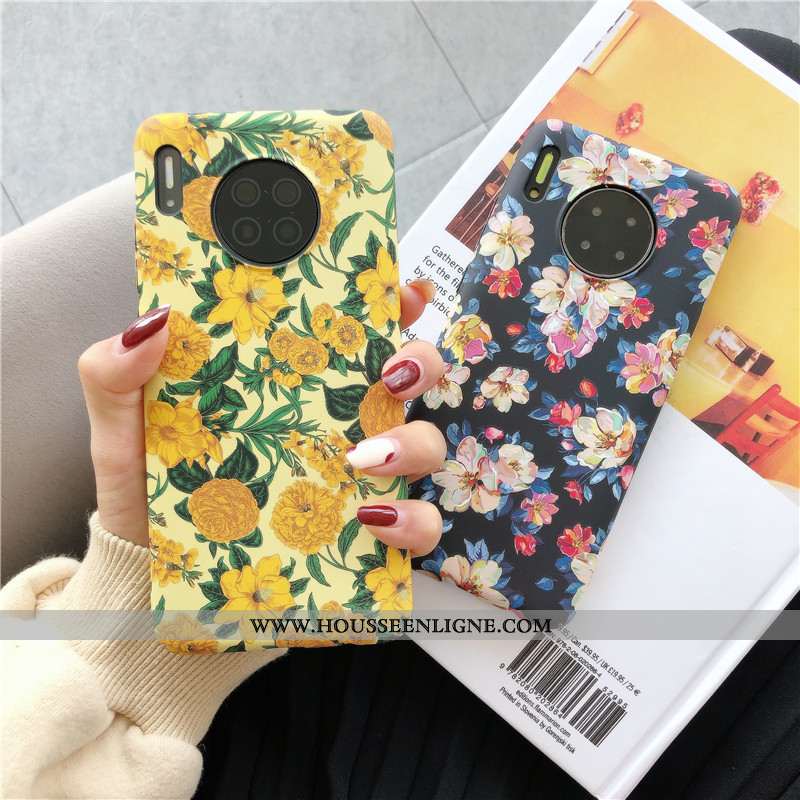 Coque Huawei Mate 30 Protection Délavé En Daim Peinture À L'huile Petit Gaufrage Fleur Jaune