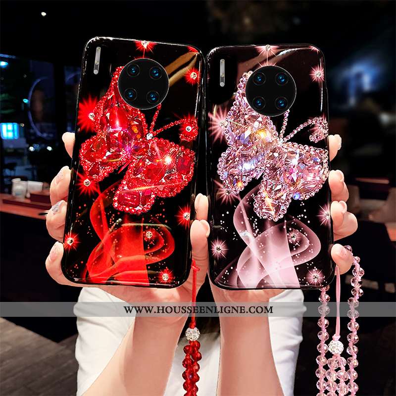 Coque Huawei Mate 30 Protection Strass Net Rouge Rouge Ornements Suspendus Étui Téléphone Portable