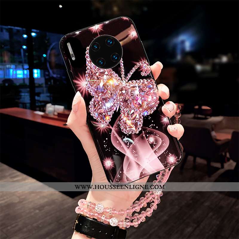 Coque Huawei Mate 30 Protection Strass Net Rouge Rouge Ornements Suspendus Étui Téléphone Portable