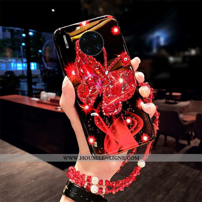 Coque Huawei Mate 30 Protection Strass Net Rouge Rouge Ornements Suspendus Étui Téléphone Portable