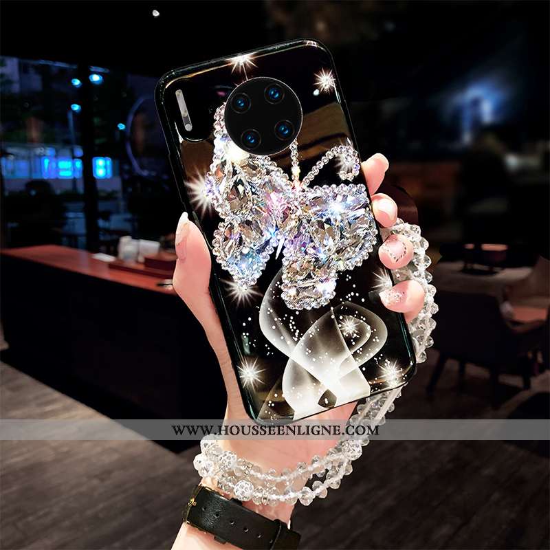 Coque Huawei Mate 30 Protection Strass Net Rouge Rouge Ornements Suspendus Étui Téléphone Portable