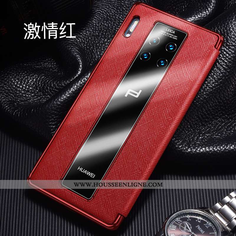 Coque Huawei Mate 30 Rs Cuir Véritable Cuir Téléphone Portable Windows Incassable Clamshell Noir