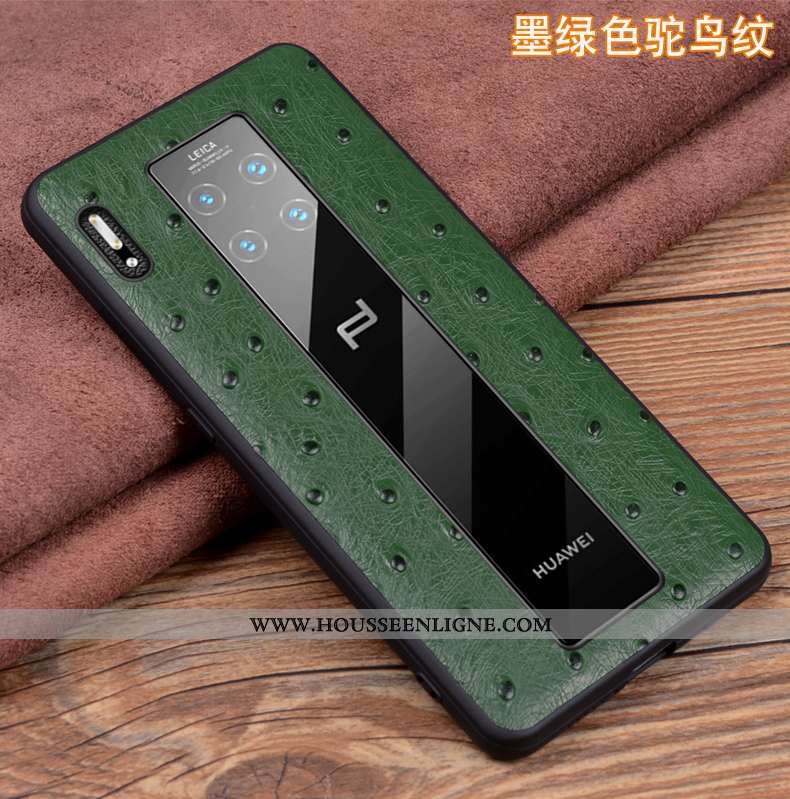 Coque Huawei Mate 30 Rs Cuir Véritable Cuir Étui Incassable Protection Vert Verte