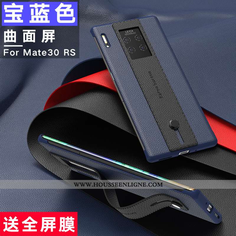 Coque Huawei Mate 30 Rs Luxe Cuir Véritable Bovins Protection Bleu Marin Support Bleu Foncé