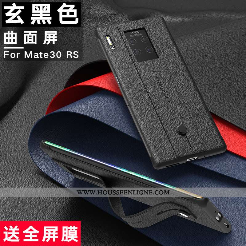 Coque Huawei Mate 30 Rs Luxe Cuir Véritable Bovins Protection Bleu Marin Support Bleu Foncé