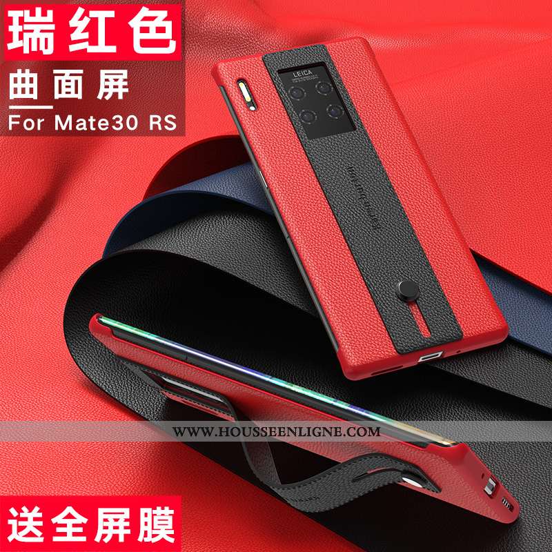 Coque Huawei Mate 30 Rs Luxe Cuir Véritable Bovins Protection Bleu Marin Support Bleu Foncé