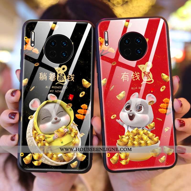 Coque Huawei Mate 30 Verre Créatif Nouveau Rat Téléphone Portable Rouge
