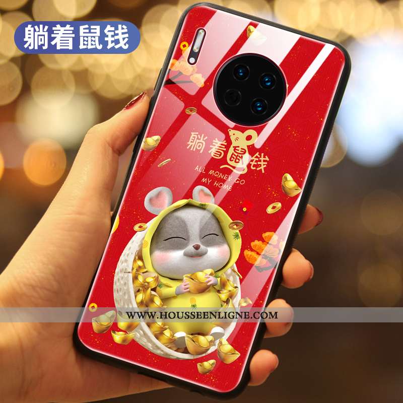 Coque Huawei Mate 30 Verre Créatif Nouveau Rat Téléphone Portable Rouge