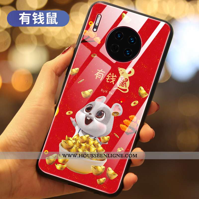 Coque Huawei Mate 30 Verre Créatif Nouveau Rat Téléphone Portable Rouge