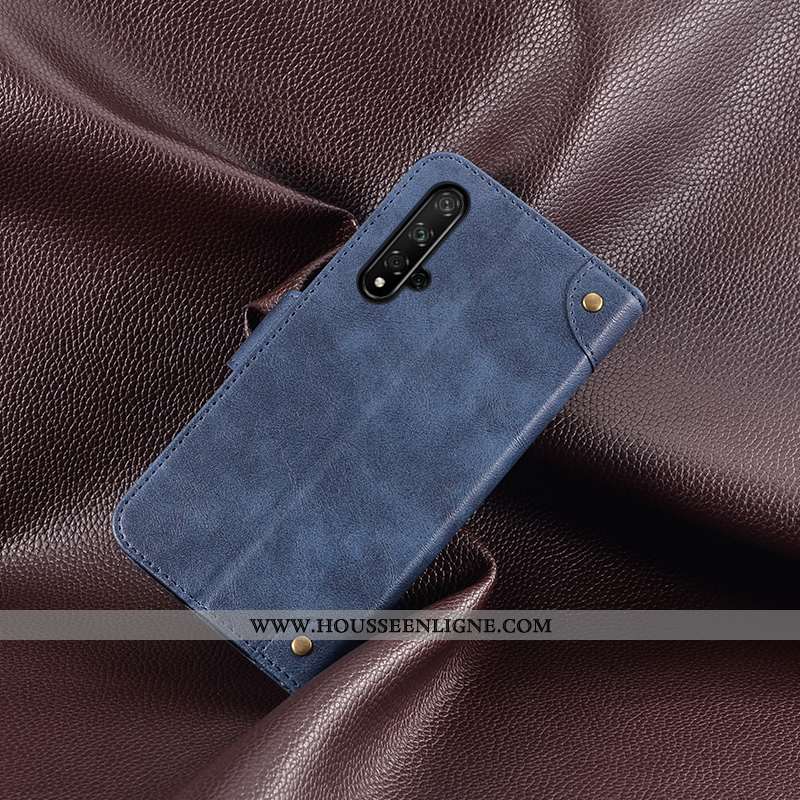 Coque Huawei Nova 5t Cuir Protection Étui Vin Rouge Carte Personnalité Métal Bordeaux