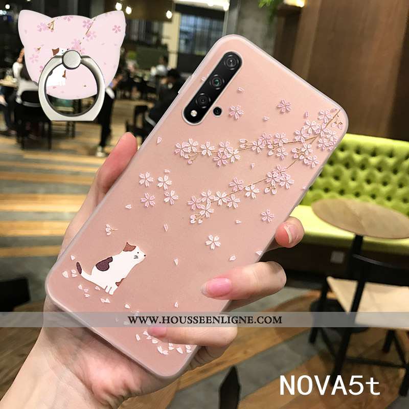 Coque Huawei Nova 5t Délavé En Daim Personnalité Incassable Fluide Doux Légère Silicone Rose