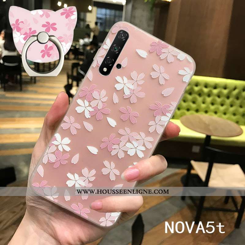Coque Huawei Nova 5t Délavé En Daim Personnalité Incassable Fluide Doux Légère Silicone Rose