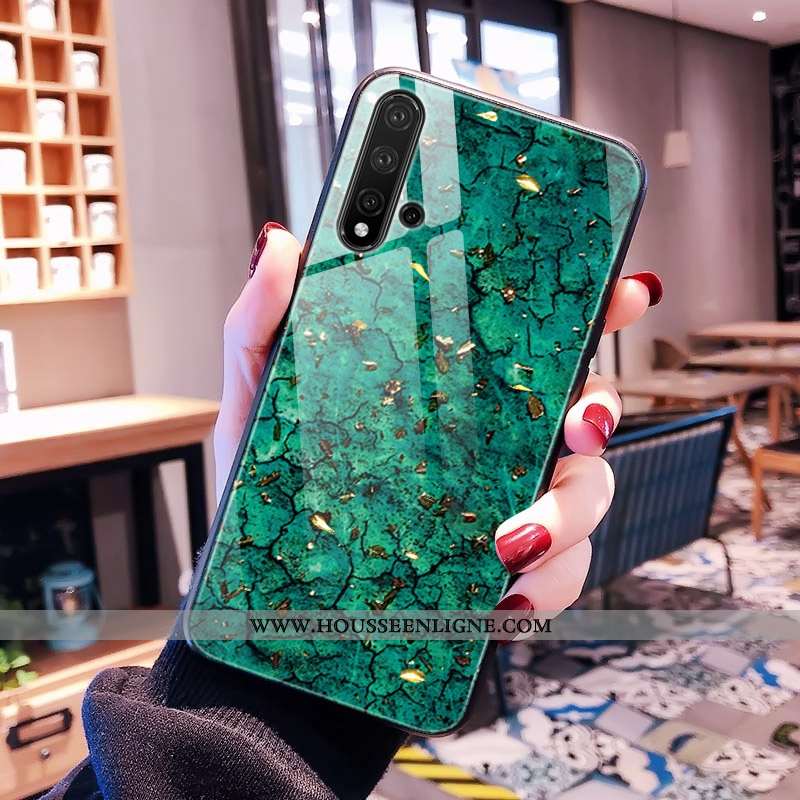 Coque Huawei Nova 5t Personnalité Tendance Personnalisé Vert 2020 Verre Modèle Fleurie Verte